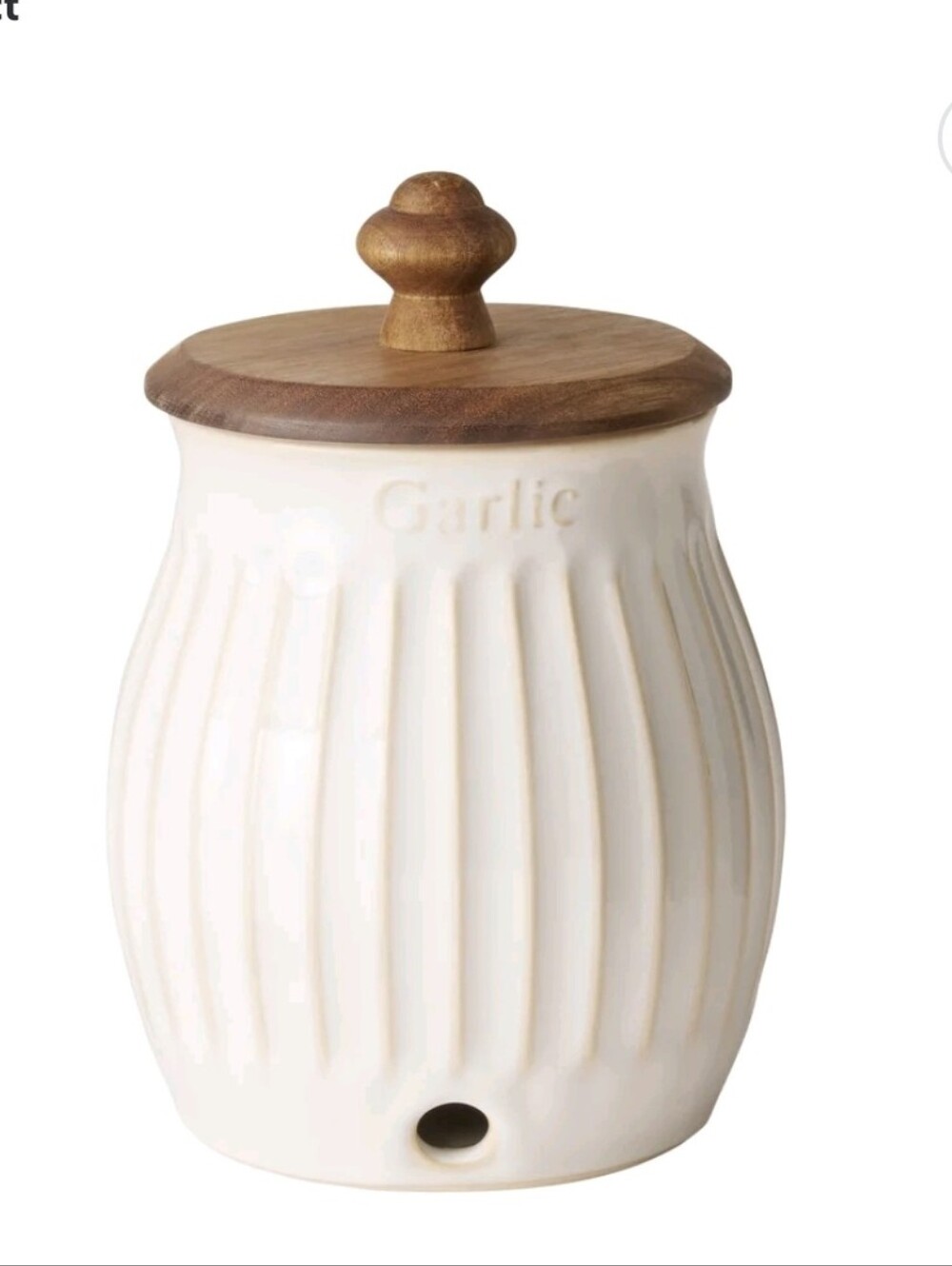 2026 The Pioneer Woman Colette Cream Ceramic Garlic Keeper Jar with Wooden Lid